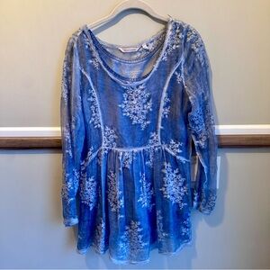Soft Surroundings Blue Sarah Embroidered Silk Tunic & Camo Set 2AY70​
